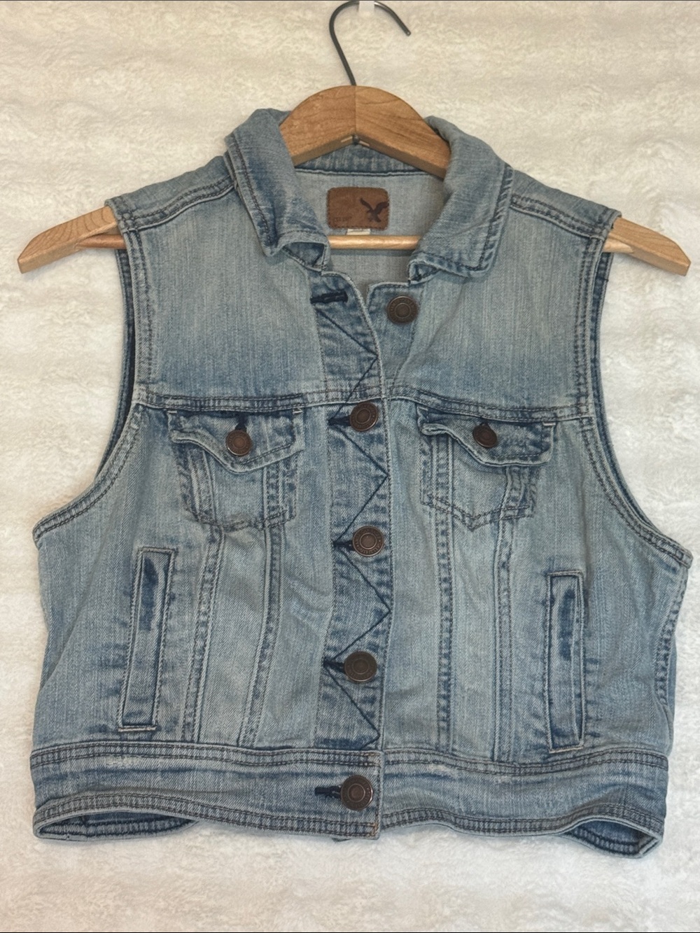 American Eagle Denim Vest Light Wash Jean Vest Sleeveless Size M